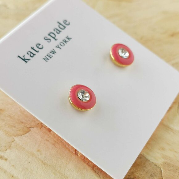 NEW Kate Spade Candy Drops Round Pink Enamel Stud Earrings Gold - Picture 2 of 3